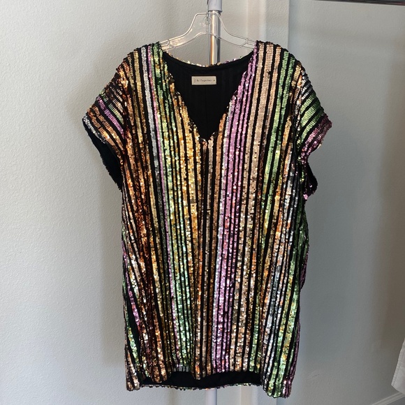 By Together Rainbow Sequin Stripes Mini Shift Dress - Picture 5 of 7